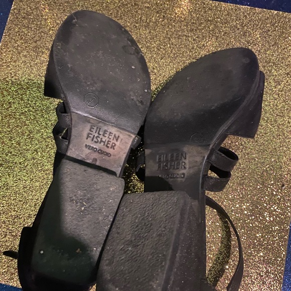 EILEEN FISHER SUEDE LEATHER STRAPPY EDGY CLASSIC BLOCK HEEL Sandals GORG - Picture 12 of 15